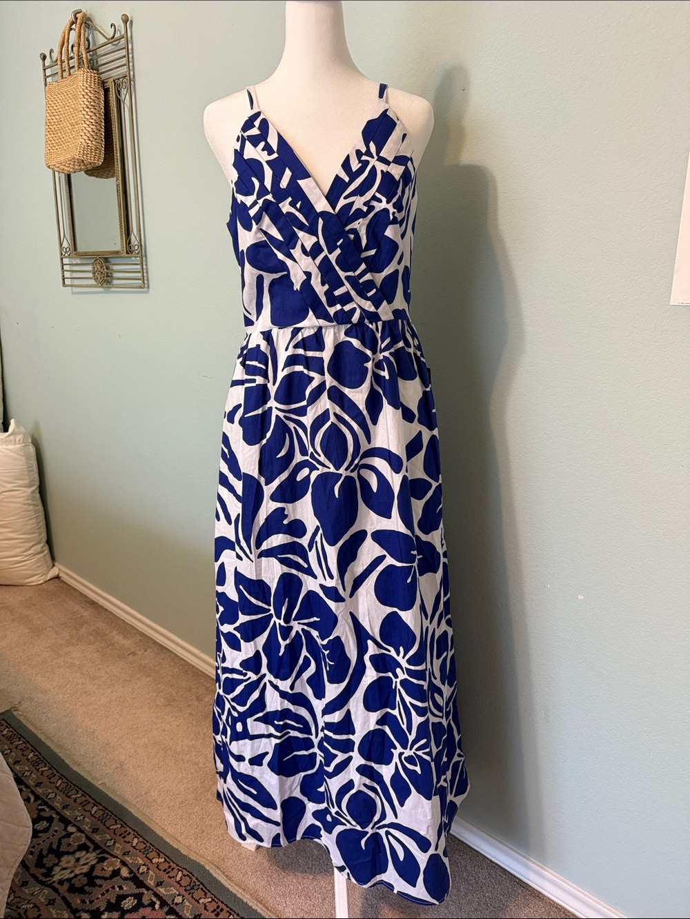 CeCe Blue and White Floral Wrap Maxi Dress